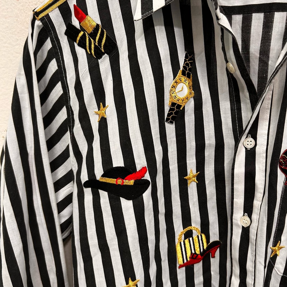 VTG Striped Glam Embroidered Shirt Size Small Oversized - Picture 5 of 5